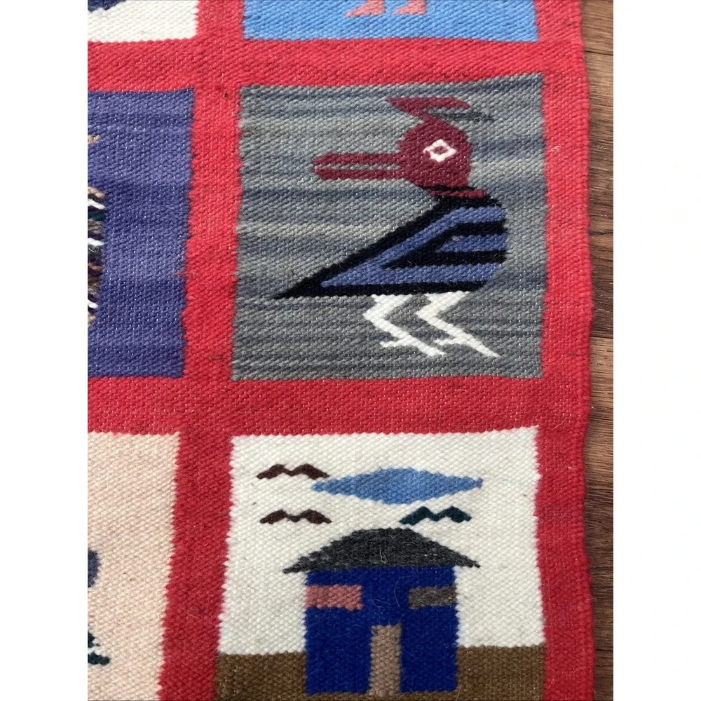Handmade In Ecuador Handwoven Wool Bird‎ Tapestry Wall Hanging Rug Folk Art 26